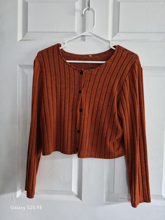 Jackets & Blazers - (S)Rust Orange Ribbed Button-Front Cropped Cardigan